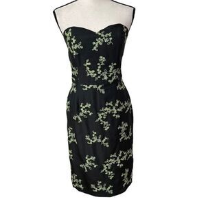 MICHELLE ANTONELLI Black Green Cocktail Wedding Silk Dress w/Embroidery Sz 6